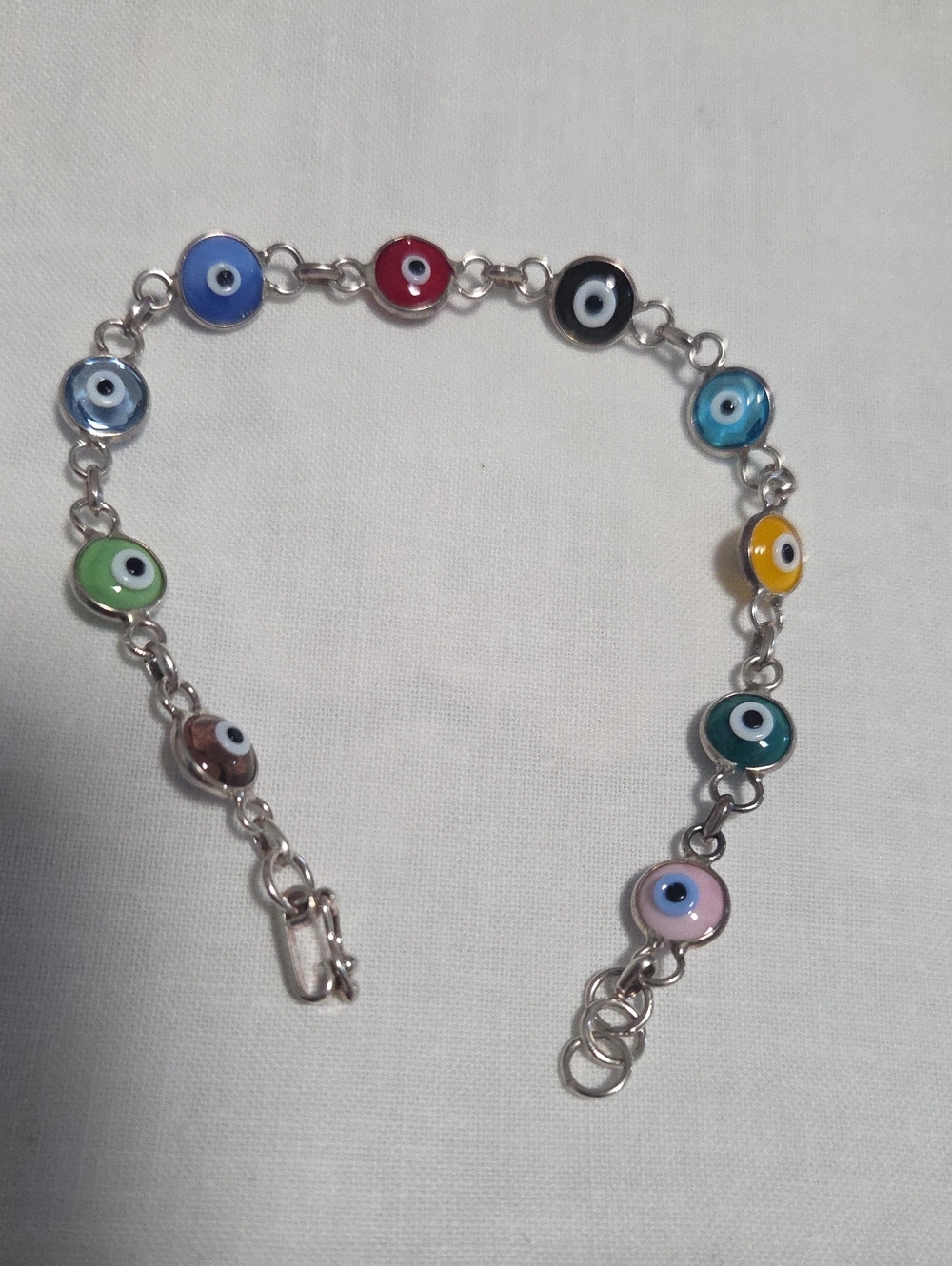 Multicolor Evil Eye Link Silver Bracelet - Women Jewelry